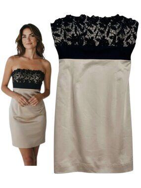 BCBGMaxAzria Strapless Cocktail Dress Lace Bodice XS